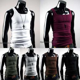 Wholesale- Hot Selling Men Vest T-Shirt Summer Undershirt Mens Tshirt A-Shirt Wife Beater Ribbed Muscle Vest Top New Fashion1