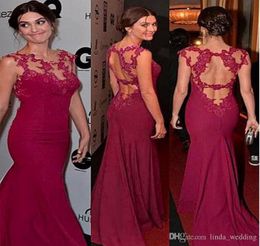 2019 Sexy keyhole Backless Hot Dark Red Evening Dress Modest Cheap Appliqued Long Formal Celebrity Party Gown Custom Made Plus Size