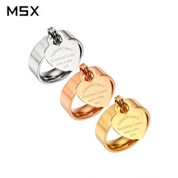 Rose Gold Plating Girl Women Ring Pendants Stainless Steel Charm Finger Rings Sweet Heart Trendy Female Jewellery Gift Multi-size