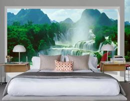 Landscape scenery waterfall TV background wall modern wallpaper for living room