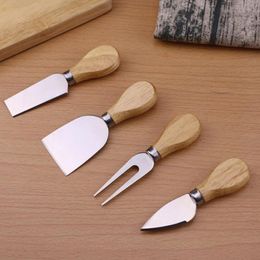 100sets 4pcs/set Oak Wood Wooden Handle Knife Fork Shovel Kit Butter Spreader Graters For Cutting Baking Chesse Board tool tools