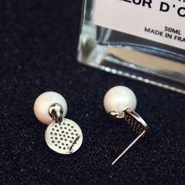 Wholesale-fashion luxury designer cute beautiful crystal diamond rhinestone simple elegant circle pearl stud earrings for woman