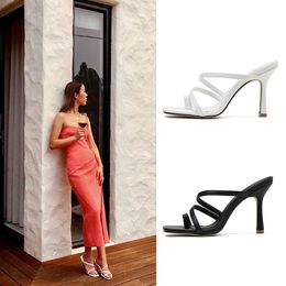 New Luxury high Heels Leather sandal suede mid-heel 9cm women designer sandals high heels summer Sexy sandals Size 35-41