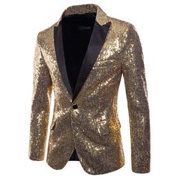 HEFLASHOR New Men Shiny Blazers Gold Sequin Glitter Suit Jackets Male One Button Suit Blazer Hombre blazer masculino