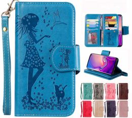 9 card slots folio vegan leather wallet shell builltin mirror lady portrait cat pattern bracket holster for iphone 11 6s 8 samsung note10