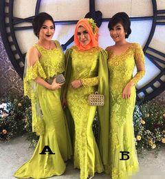 Bridesmaid Dresses Green Spring Dubai Short Sleeves Long Mermaid Sweep Train Plus Size Maid Of Honour Gown Formal Evening Wear 0418