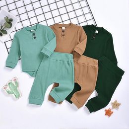 Baby Clothing Sets Infant Knitted Cotton Rompers Pants Suits Spring Autumn Solid Fashion Long Sleeve Jumpsuits Boy Girl Outfits 2Pcs YP106