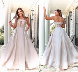 Plus Size Bridesmaid Prom Dress 2020 A-line Strapless Spaghetti Satin Dresses Evening Wear With Pockets Formal Bridal Party Dress Women