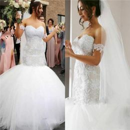 Charming Mermaid Wedding Dresses 2019 Arabia Tulle Lace Applique Plus Size Sweetheart African Country Bride Dress Bridal Gown Custom