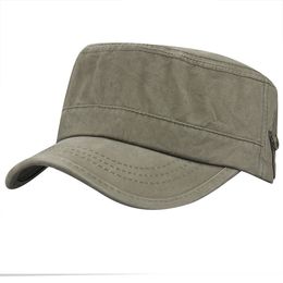 Mens Men's Summer 100% Cotton Outdoor Sports Running Cadet Flat Top Twill Corps Peaked Military Army Travel Baseball Cap Hat with Pockets