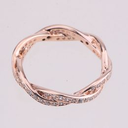 Wholesale-Rose gold twist of fate rings original silver fits for pandora style jewelry 180892CZ H8