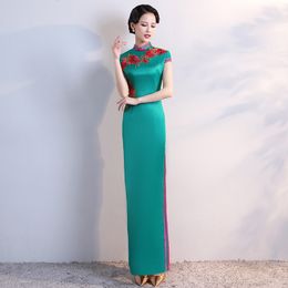 Wholesale-Plus Size 4XL Embroidery Elegant Stage Show High Split Silm Qipao Chinese Traditional Women Dress Vintage Lady Sexy Cheongsam