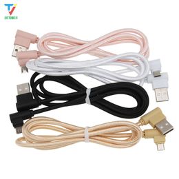 300pcs/lot 2side 90°L-shaped cloth Braided data cable micro 5pin usb/Type-C USB C cable Date Sync Charger Cable for Sumsung HTC