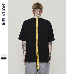 INFLATION Lettering yellow long ribbon brand t shirt mens t-shirt short sleeve tops & tees 2018 ss new arrivals streetwear 8191S