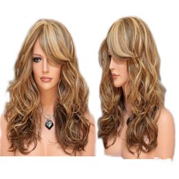 SHUOWEN Synthetic Hair Wigs B014 Curly Wavy Long Cheap Heat Resistant Glueless Wig 20 ~22 inches