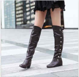 Hot Sale-PU leather increased over the knee boots boots large size women's boots