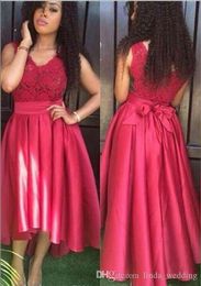 2019 Cheap Red High Low Bridesmaid Dress V Neck Garden Country Formal Wedding Party Guest Maid of Honour Gown Plus Size Custom Made