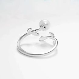 Wholesale-r Ring Leaf Pearl Personality Open Ring Silver Jewellery Accessories Wedding Fashion Jewellery for Women Female Girls