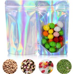 Laser Aluminum Foil Mylar Pouch Clear Hologram Rainbow Stand Up Plastic Packaging Bag with Tear Notch LX2283