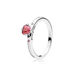 Red CZ Diamond Heart Wedding RING Original Box for Pandora 925 Sterling Silver Sparkling Red Heart Ring with Retail box