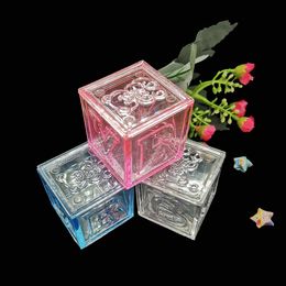 Acrylic Candy Boxes Bear Block Cases Square Box Baby Shower Baptism Party Favours for Kids' Birthday