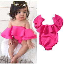 INS Baby girls ruffle Off Shoulder romper cotton infant Strapless Jumpsuits 2019 summer Fashion Boutique kids Climbing clothes C5741
