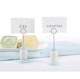 100pcs Baby Shower Decoration Favor of Classic Pink/Blue Baby Bottle Place Card Holder For baby Birthday Gift