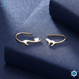 Fashion-Animal Collection 925 Sterling Silver 2 Colours Cute Napping Little Cat Earrings for Women Pure Solid Silver Jewellery Gift