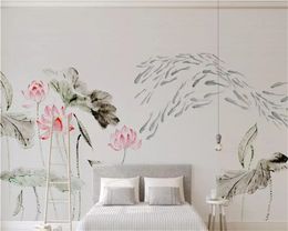 beibehang papel de parede 3d Custom wall stickers Chinese ink lotus home decoration TV background 3d bedroom mural 3d wallpaper