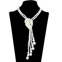 Collana lunga di perle classiche di perle classiche intrecciate maglione catena lunga collana di gioielli femminili nobili