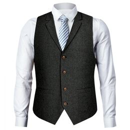 2019 Wool Herringbone Tweed Vests Custom Made Mens Suit Vest Plus Size British Waistcoat Slim Groom Vests Vintage Wedding Vest