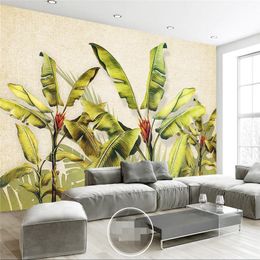 beibehang Custom Photo Wallpaper 3D Fresco European Style Hand Painted Banana Tree TV Background Wall Paintings papel de parede