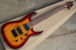 Factory Wholesale 7 Strings Brown Electric Guitar with Rosewood fretboard,Black Hardware,Tree Burl Veneer,Can be Customised