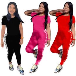 Womens sportswear short sleeve outfits two piece set tracksuit pullover + legging jogging sport suit sweatshirt tights sport suit klw3660