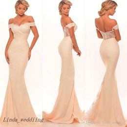 2019 Long Backless Bridesmaid Dress Mermaid Off Shoulder Lace Appliques Formal Maid of Honour Gown Plus Size Custom Made