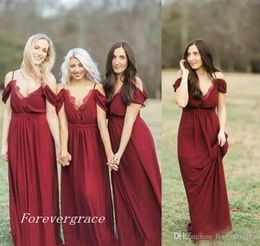 2019 High Quality Bohemian Dark Red Bridesmaid Dress Garden Country Formal Wedding Party Guest Maid of Honor Gown Plus Size Custom Made
