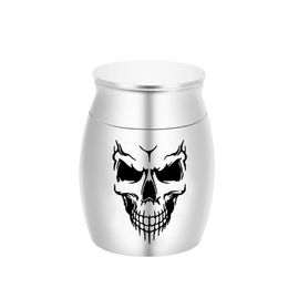 Skull Face Shaped Engraving Pendant Small Cremation Ashes Urns Aluminium Alloy Urn Funeral Casket Fashion Keepsake 30x40mm