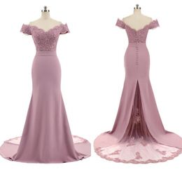 2020 New Arrival Pink V Neck Off the Shoulder Vintage Lace Appliques Beaded Mermaid Bridesmaid Dresses Party Gowns Vestido De Festa
