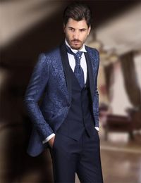 Handsome One Button Groomsmen Shawl Lapel Groom Tuxedos Men Suits Wedding/Prom/Dinner Best Man Blazer(Jacket+Pants+Tie+Vest) A253