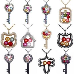 4 Colours Cat head House Key Rhinestone Magnetic Glass Floating Locket Pendants Women Charms 20" Necklace