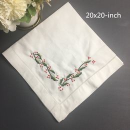 Set of 12 Home Textiles Table Napkin linen Dinner Napkins with Colour Embroidered Floral Wedding Napkins 20x20-inch