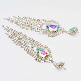 Wholesale tassel bridal wedding dangle earrings for women luxury designer bling diamond long danling earrings engagement dinner Jewellery gift