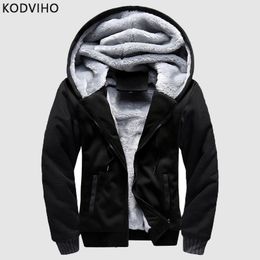 Men's Hoodies & Sweatshirts Winter Mens Casual Black Sweatshirt Men Solid Jackets Plus Size Velvet Fleece Coats Thick Warm Thermal Hoody Spo