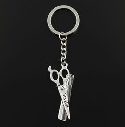 20pcs/lot Key Ring Keychain Jewellery Silver Plated Scissor comb stylist Charms pendant for Key accessories 24x17mm