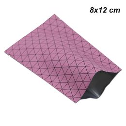 8x12cm Pink Pure Aluminium Foil Open Top Heat Sealable Packing Bag for Dried Fruits Flower Grid Design Foil Vacuum Mylar Heat Sealing Pouches