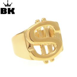 US Dollar Sign Ring Street Style Gold Colour Size 9/10/11/12 Stainless Steel Hip Hop Ring For Rappers/Men Jewellery