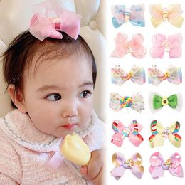 2020 new ice cream baby BB clip rainbow bows girls hair clips lace Kids Barrettes baby girl hair accessories Mermaid baby hair clips