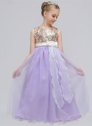 free shipping Teens Sequin Flower Long Princess Dress Children Party Clothing Girls First Communion Clothes Girl Dress