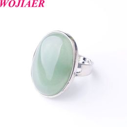 WOJIAER Oval Finger Rings Natural Gem Stone Green Aventurine Party Ring for Men Women Jewelry Z9167