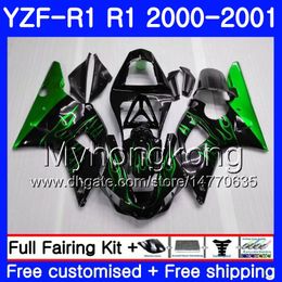 Body For YAMAHA Green flames YZF 1000 YZF R 1 YZF-1000 YZFR1 00 01 Frame 236HM.26 YZF-R1 00 01 Bodywork YZF1000 YZF R1 2000 2001 Fairing